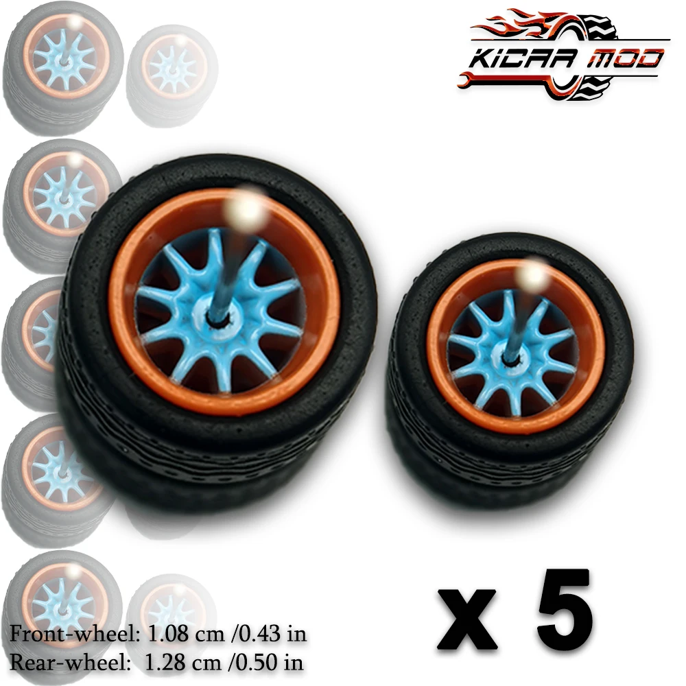 KICARMOD 1/64 걸프 휠 트레드 패턴 고무 타이어 앞바퀴 11mm 뒷바퀴 13mm 스포츠카용 교체 부품 5세트