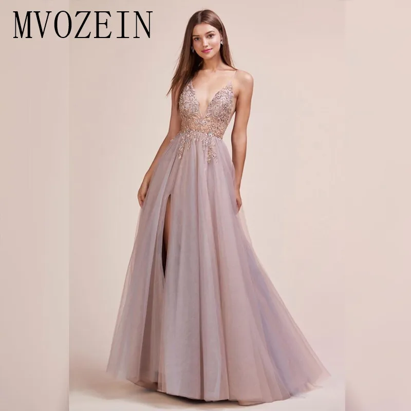 Charming Evening Dresses Long A-Line V-Neck Spaghetti Strap Hand-Beading Evening Dress Formal Party Gowns robe de soiree