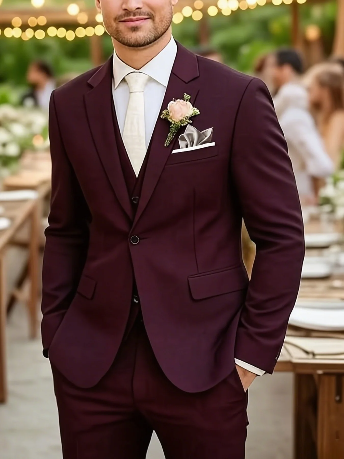 

Men's Slim Fit Essential Suit Single Breasted Solid 3-Piece Outfit
