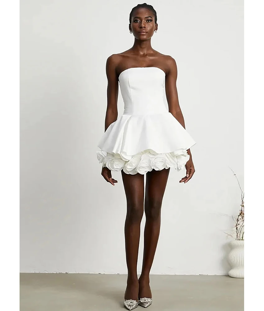 

MCDV Customized Sexy Jersey A-Line 3D Flowers Evening Dress Temperament Strapless Sleeveless Women Wedding Gowns Custom Size