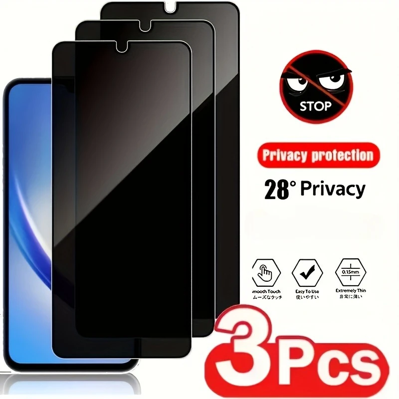 

3Pcs Anti-Spy Tempered Glass Screen Protector for Samsung S24 S23FE A51 A52 A53 A54 A23 A21S A13 A22 Full Coverage Display Cover