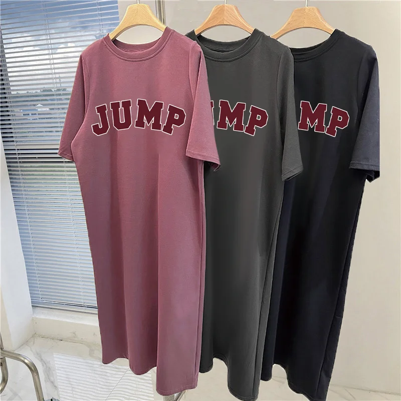 Summer Trendy Letter Printing Korean Style Pregnant Women Fashionable Loose Simple Casual Round Neck Dress