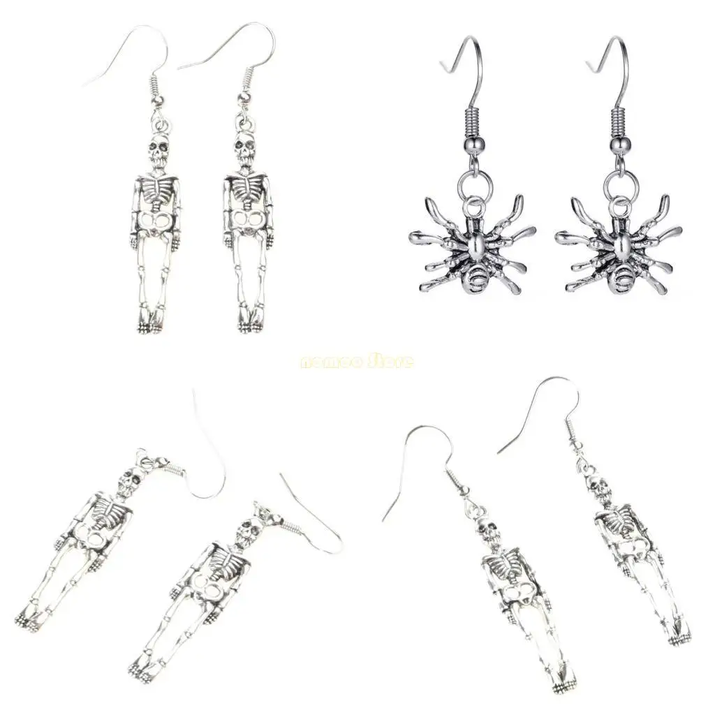31BF Halloween Skull Bat Alloy Earrings Drop Dangle Long Fashion Punk Jewelry for Women Girls Ladies Accessories