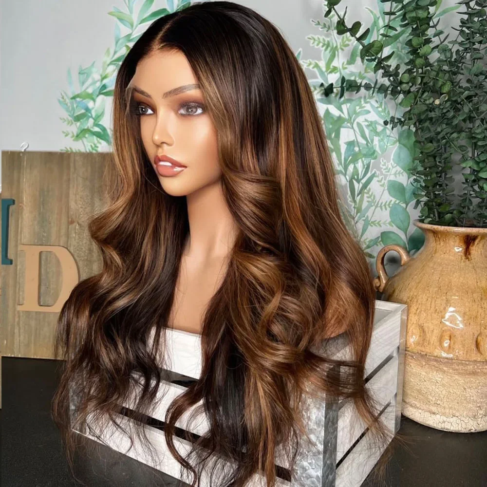 Ombre Brown 5x5 Silk Base 26inch Baby Hair Glueless Body Wave Jewish Human Hair Wig HD Lace European Hair Preplucked Daily