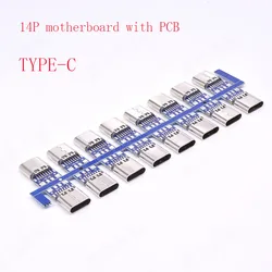 1-10 stücke USB 3,1 Typ C Stecker 14 Pin Weibliche Buchse Buchse Durch Löcher PCB 180 Vertikale Schild USB-C1