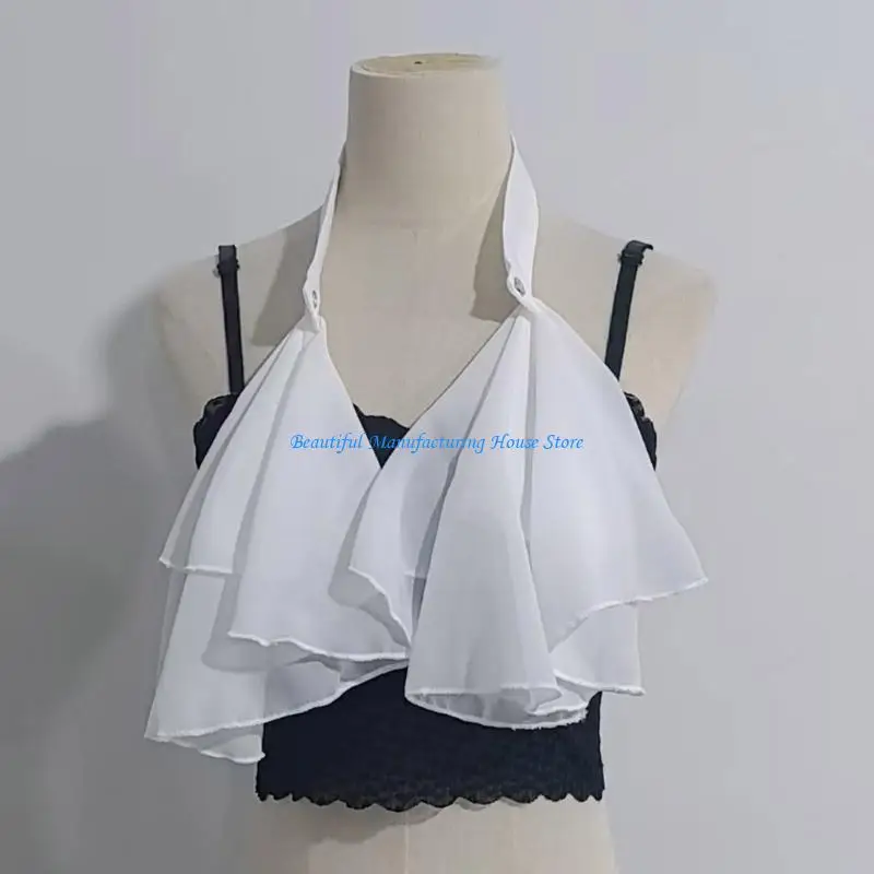 E56A Elegant Neckpiece Tiered Ruffle Jabot Necktie for Women's Elegant Jabot Necktie For Historical Themed Event