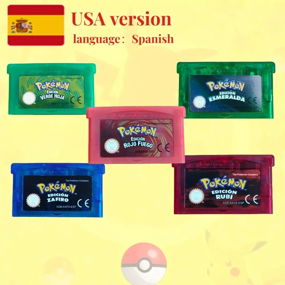 

32 Bit GBA Video Game Cartridge - Pokemon Series (Emerald/FireRed/LeafGreen/Ruby/Sapphire) ESP Version Childrenfestival Gift