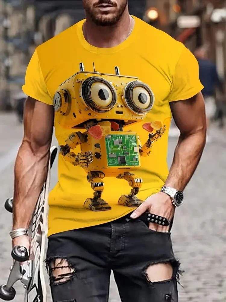 Cartoon Herren T-Shirt Lustiger Grafikdruck Sommer Lässiger Kurzarm-Pullover Modische T-Shirts Outdoor Herren Übergroße Kleidung