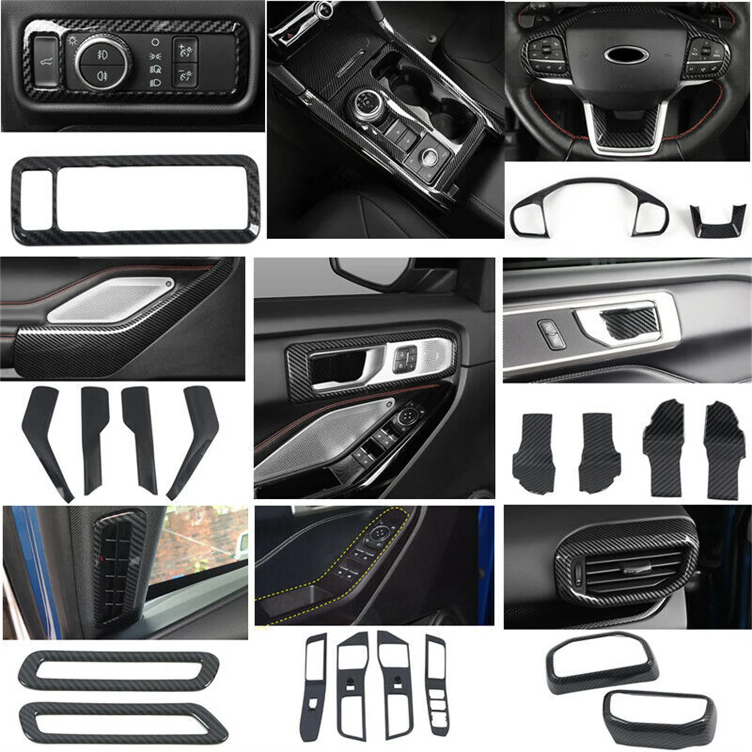 LHD!!! Carbon Fiber Black Interior Kit Cover Decor Trims ABS Car Accessories 25pcs for Ford Explorer 2020 2021 2022 2023