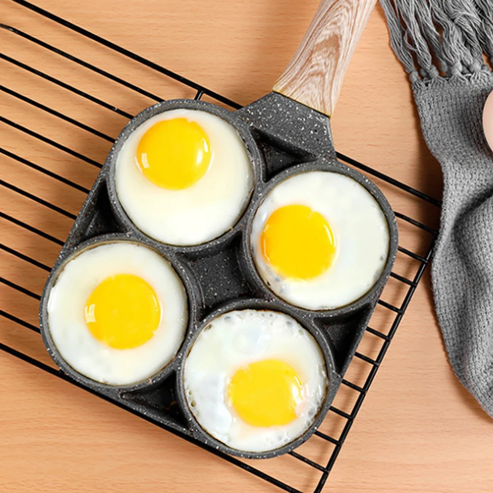 1PC Multi Functional Wheat Rice stone non Stick Pan Household Flat Bottom Four Hole Frying Egg Boiler Universal Frying Pan