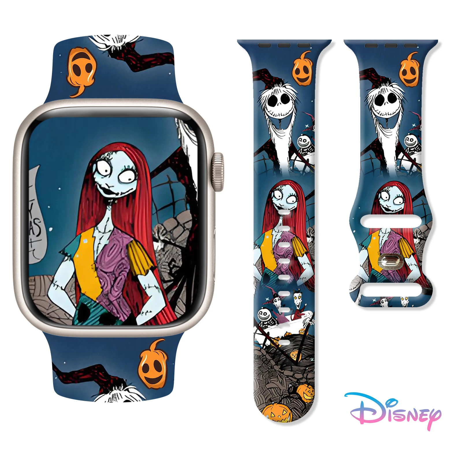

Disney Jack and Lisa printed watch band for Apple Watch Series 11 10 9 8 SE, Soft Replaceable Silicone 45mm 44mm 42mm Watchband