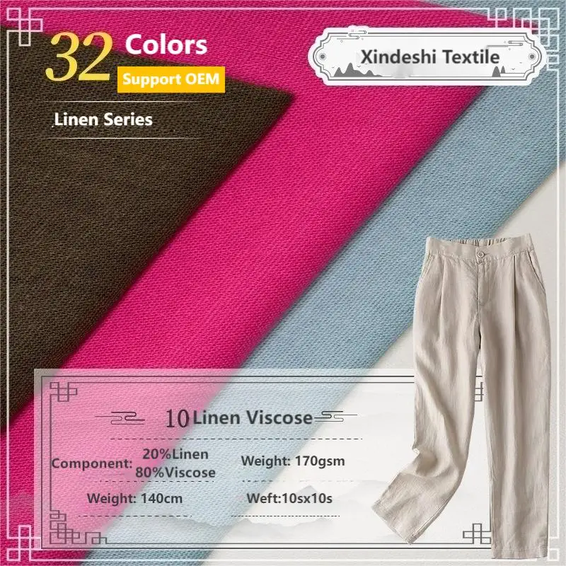 1/2/5M 10sx10s 170g Linen Vicose Fabric for Japanese and Korean Style Fashion Solid Color Pants Jacket Clothing Sewing by Meter