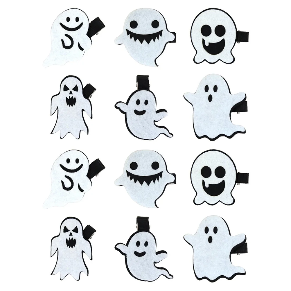 

12pcs Ghost Hair Clips Halloween Cartoon Hairpins Kids Felt Covered Lightweight Party Accessories Children Decorations