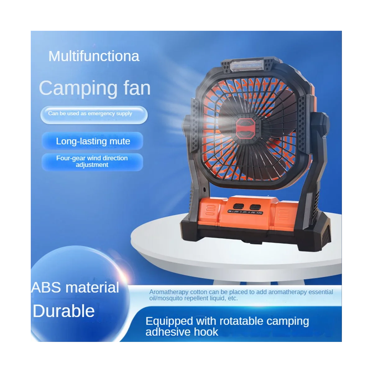 Outdoor Portable Camping Tent Fan with LED Light 7800MAh Powered Rechargeable Rotation Lantern with Hook Picnic