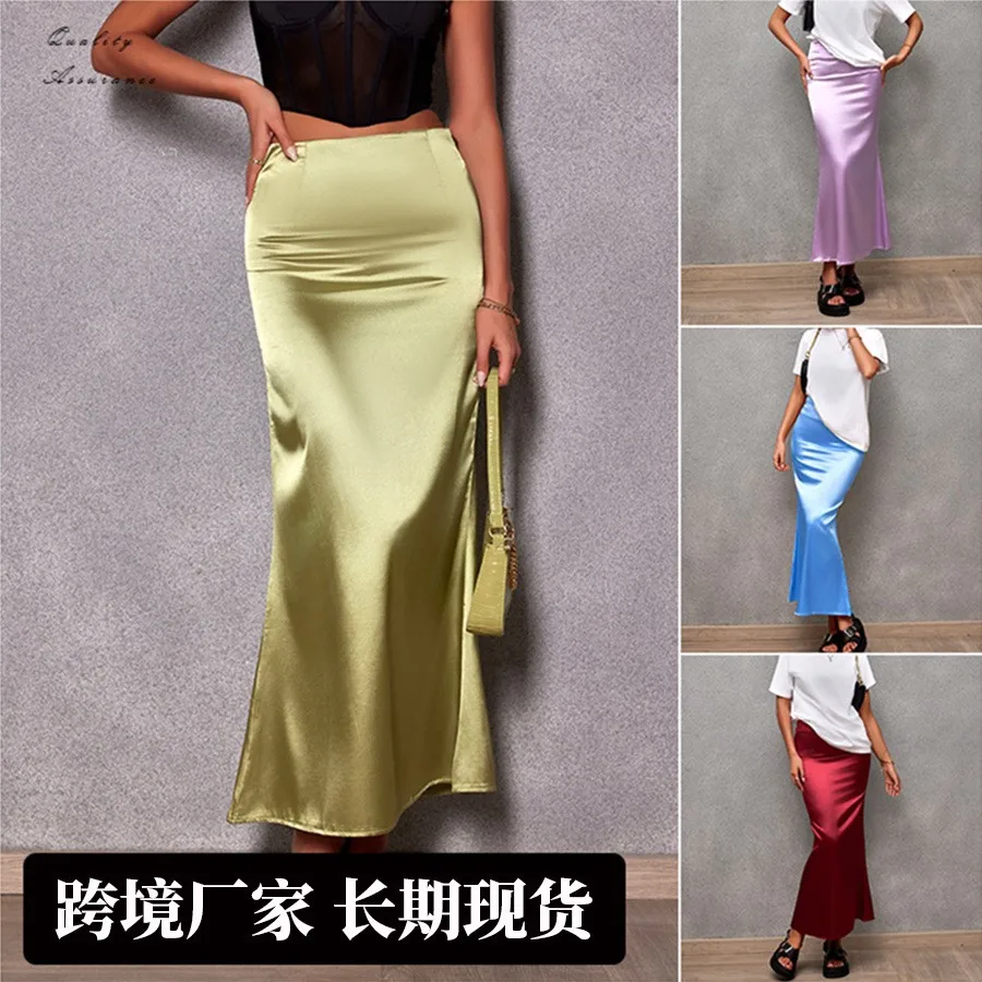 Midi Length No Stretch Skirt Bodycon Elegant with Splice Construction Zipper Detail Summer Graceful Commuter Women Skirt