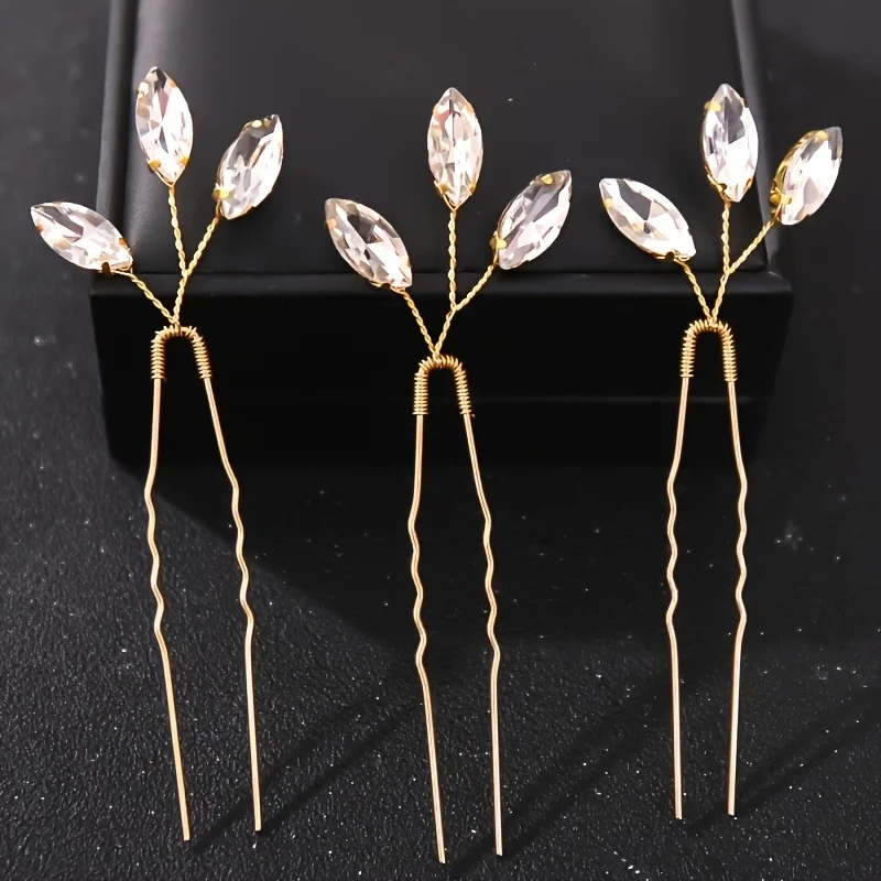 3Pcs Hair Pin Clip Set Crystal Rhinestone Hair Pin Clip Hairpin Bridal Wedding Hair Accessories Jewelry Clip Pin Hairpin Set