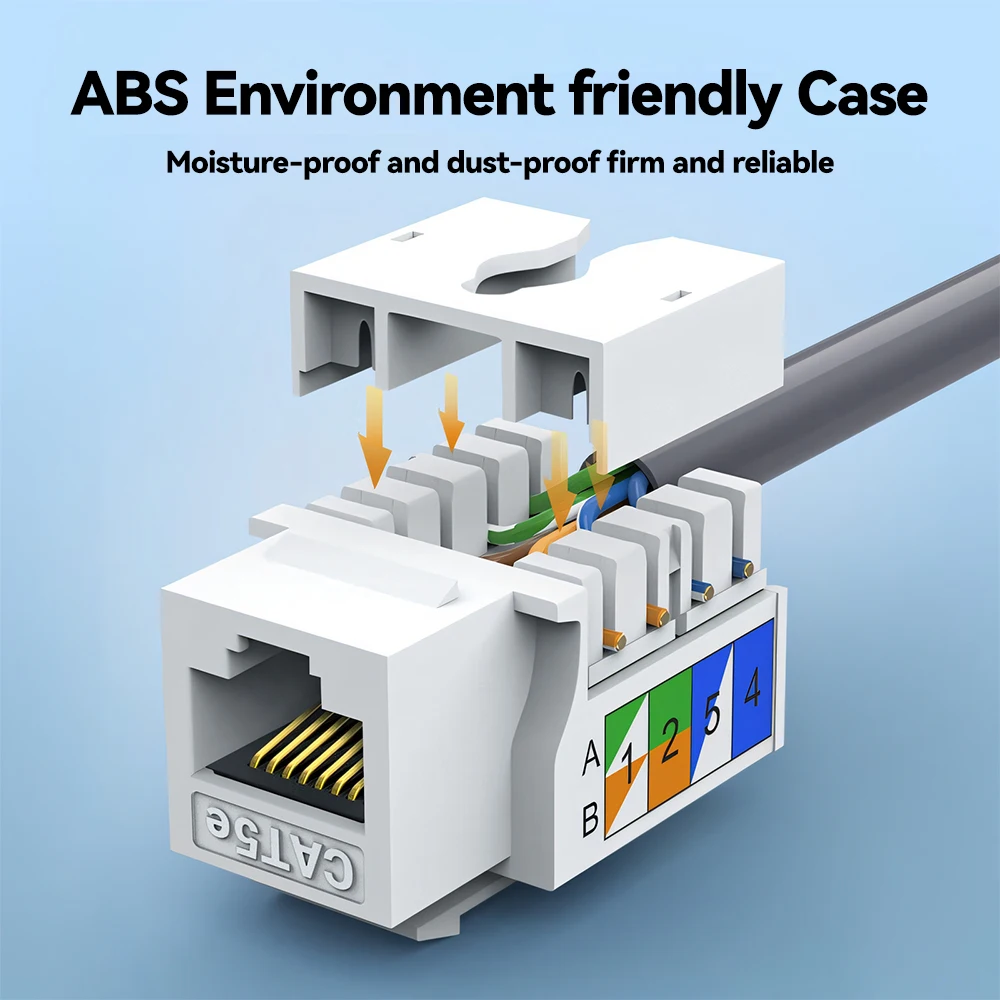 مقبس Denswire RJ45 Cat5E/6 Keystone، قارنة توصيل الوحدة غير المحمية، متوافقة مع كابل شبكة إيثرنت Cat5e/Cat6