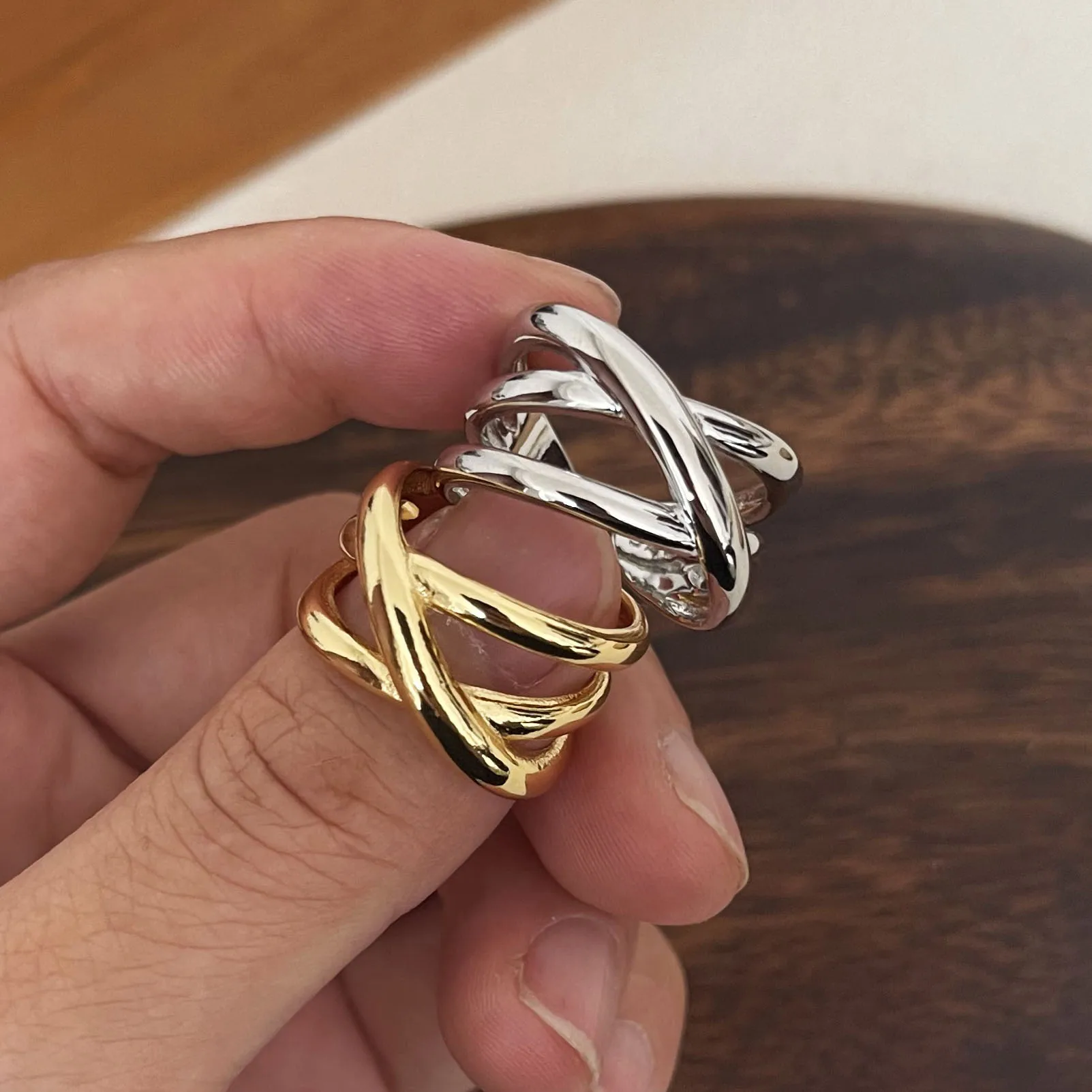 925 Sterling Silver Rings For Women Men Fine Jewelry Finger Adjustable Open Gold Cross Ring For Party Birthday Gift