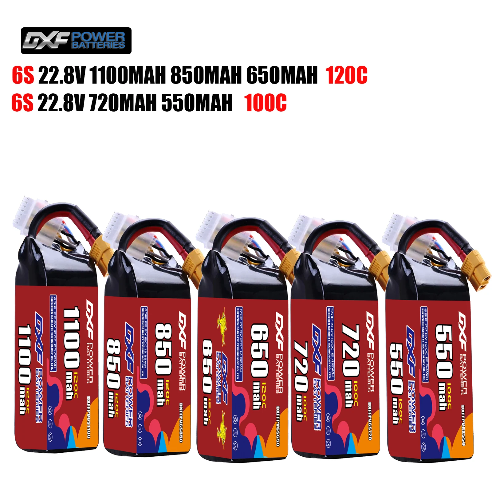 DXF Lipo 6S Battery 22.8V 1100mAh 850mAh 650mA 120C 720mAh 550mAh 100C XT30 XT60 JST Plug for FPV Quadcopter Drone