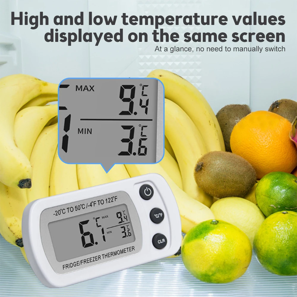 Fridge Thermometer With Hook Anti-Humidity Refrigerator Freezer Electric Digital Thermometer Temperature Monitor LCD Display