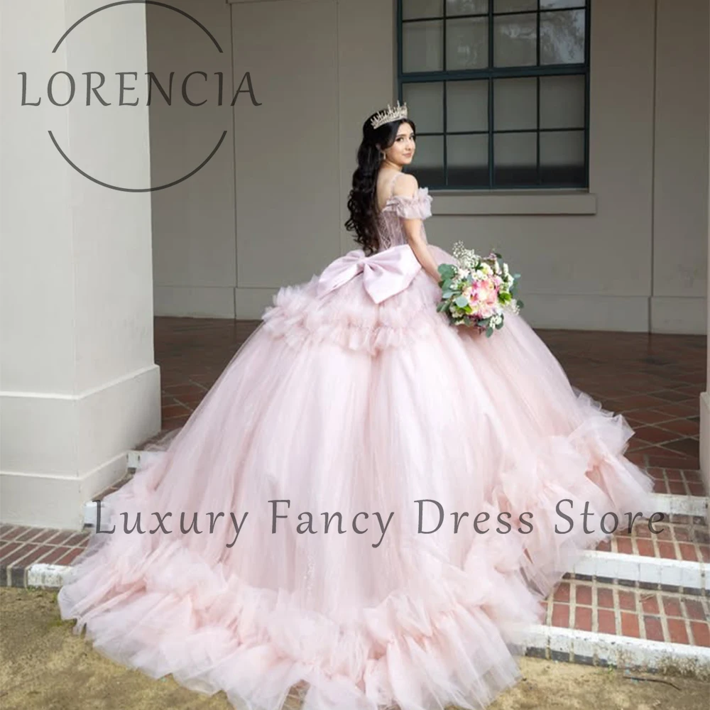 Princesse Tulle volants Quinceanera robes chérie douce 16 anniversaire robes de bal personnalisé épaules nues vestidos de 15 años