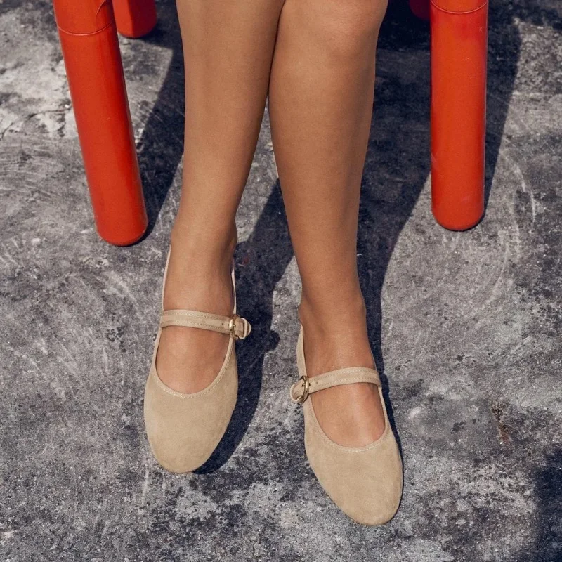 Elegant Narrow Band Buckle Design Ballet Flats Women High Quality Suede Plus Size Flats Cozy Round Toe Shallow Mary Jane Shoes