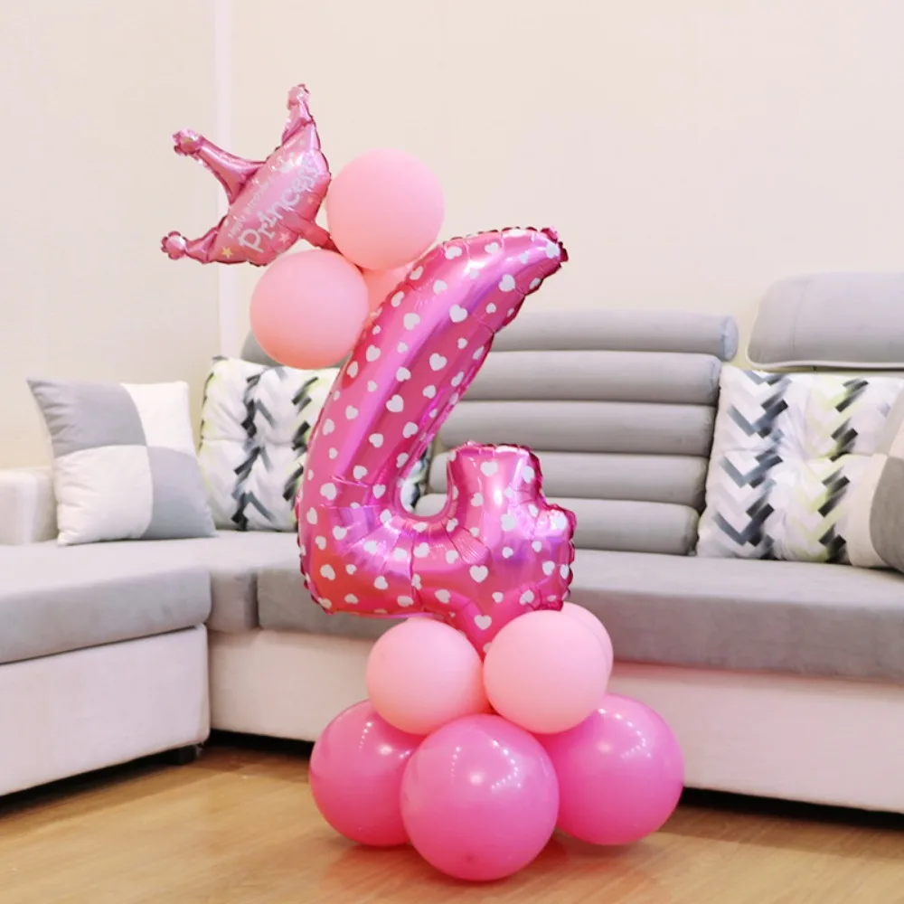 

32in Birthday Party Number Balloon Blue Pink Number Star Print 0-9 Foil Balloon Aluminum Film Cartoon Zoo Theme Decoration