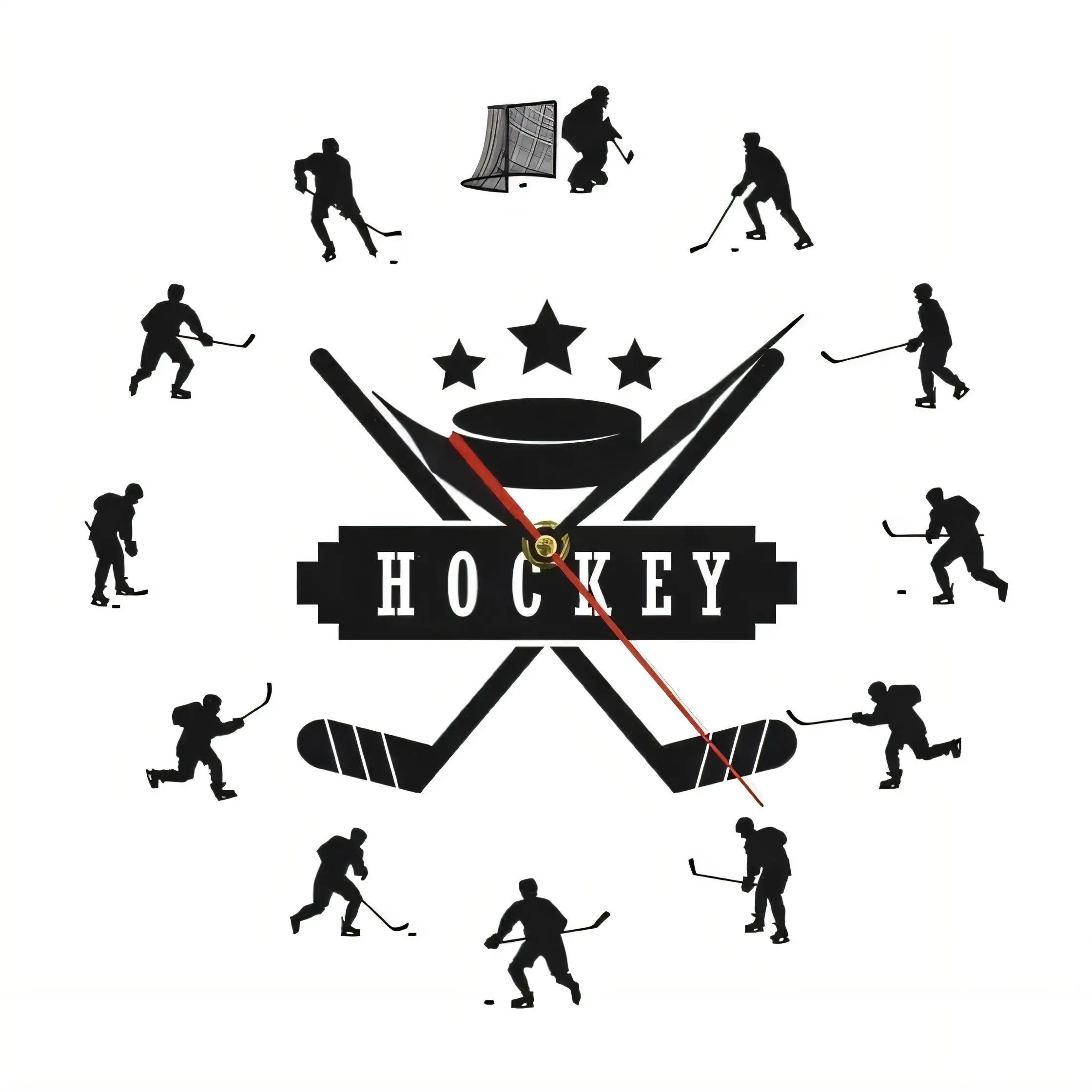 Square Wall Clock Hockey  Silent Non Ticking Battery Operated Ice Sport Decorative Home Office Living Room Art Gift