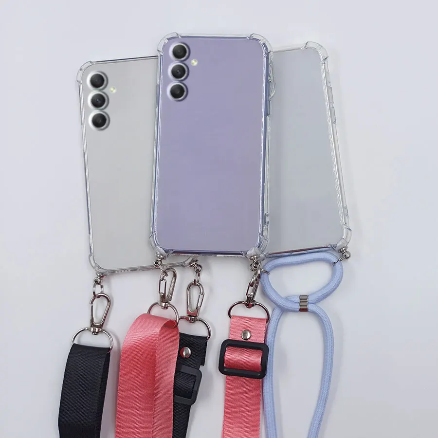 For Samsung A34 5G Case with Strap Rope Clear Transparent Silicone Cover For Samsung Galaxy A34 A 34 5G Case Crossbody Antishock