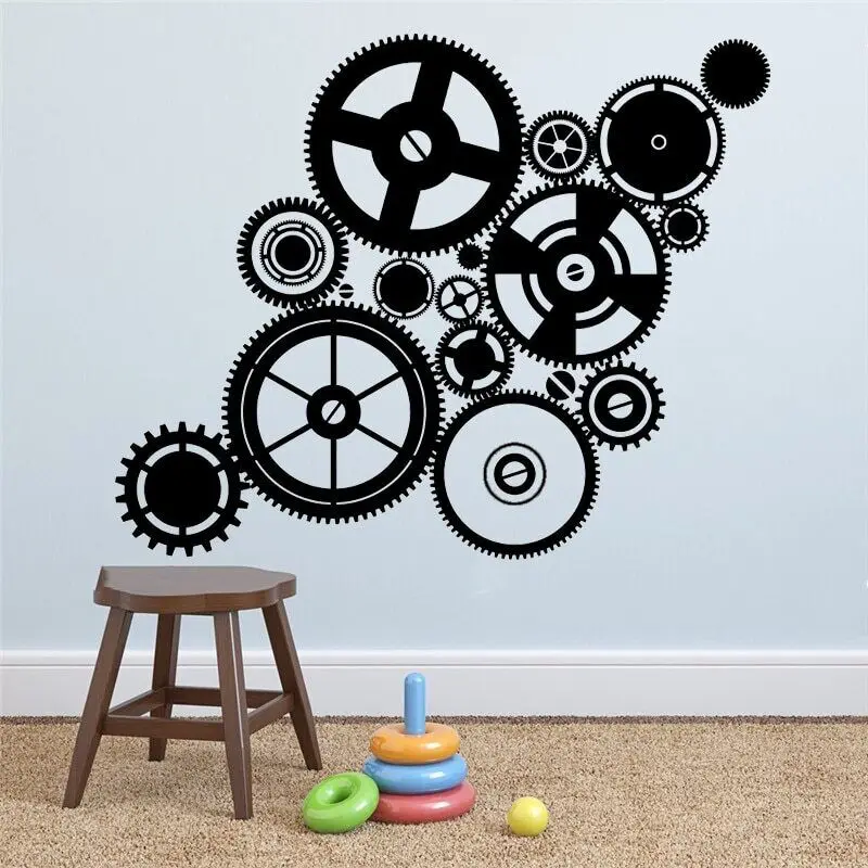 Vinyl Cog Wall Art Steampunk Design koło grafika Steam Punk Cogwheel naklejka Gears zegar dekoracyjny naklejka do dekoracji ścian HQ320 — zdjęcie 3