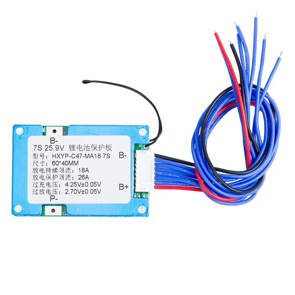Bms-リチウムイオンバッテリー管理ボード,7s,29.4v,18a,nc温度保護付き,e-bikeの一般的なポート,60x40x6.3mm,パッシブバランス