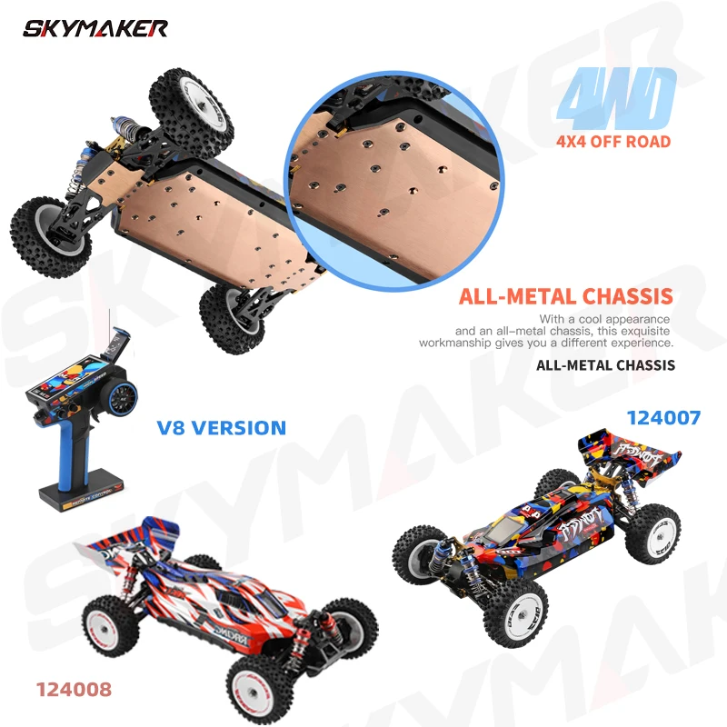 WLtoys 124007 124008 1:12 V8 zdalnie sterowany samochód RC bezszczotkowy 75 Km/H High Speed Metal 4WD Off-Road RC Drift prezent zabawka samochód dla