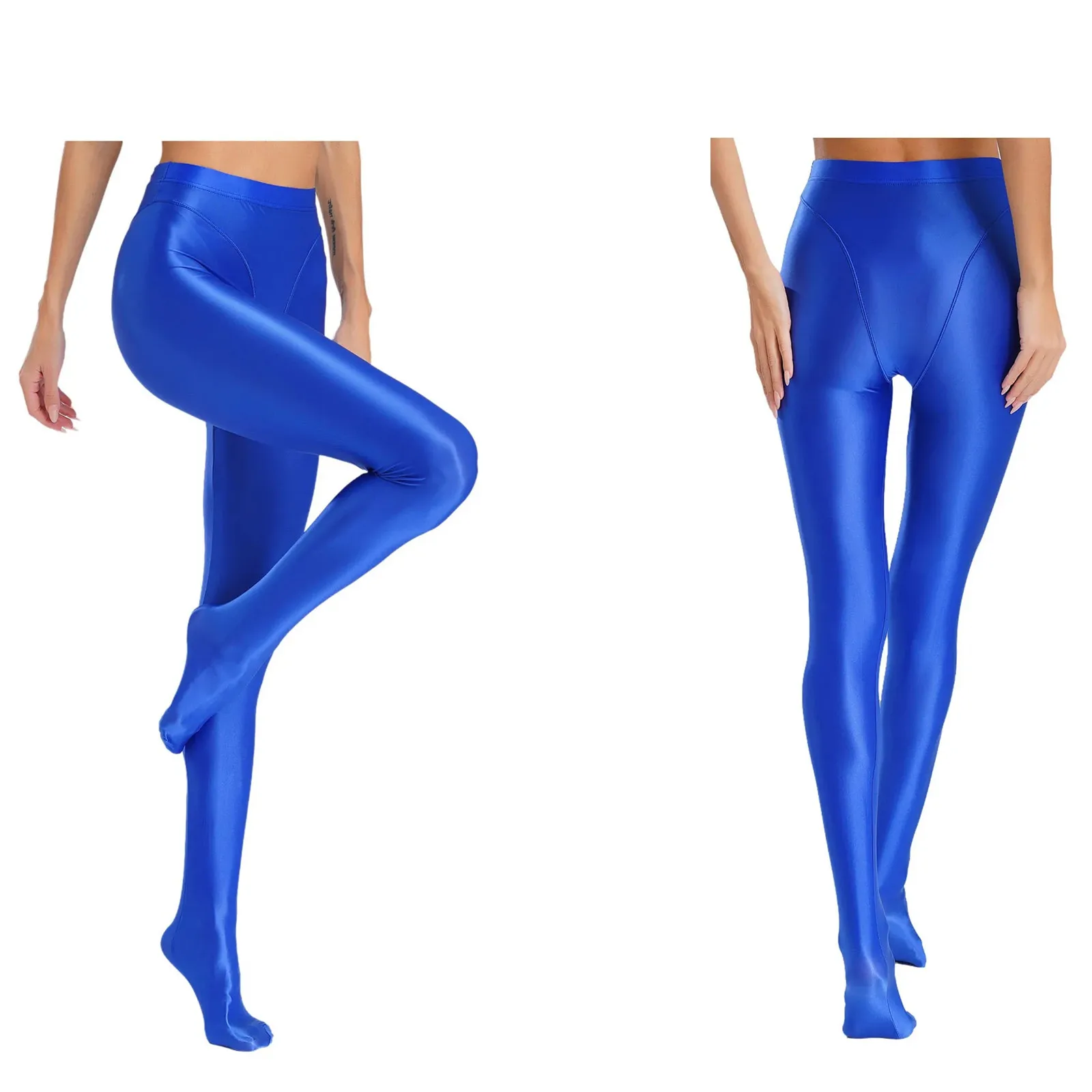 Glossy Full Pantyhose Tights for Womens High Waist Stretchy Silky Skinny Leggings Dancing Gymnastic Yoga Workout Nightclub Wear