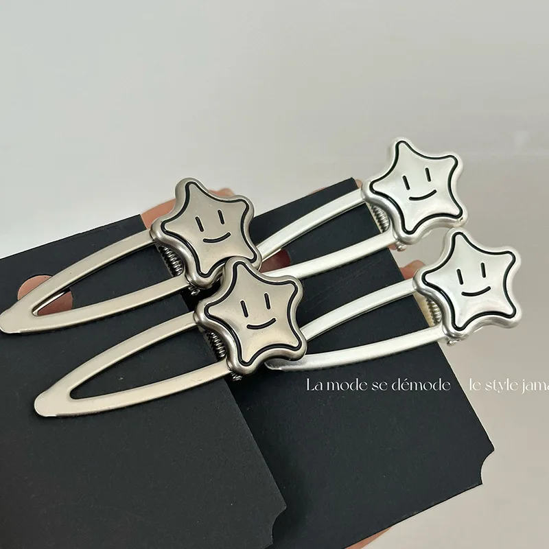 

y2k Smile Face Star Hair Clip Metal Alloy Geometric Barrettes Alloy Hairpin Girls Women Hair Accessories Headwear Side Pins