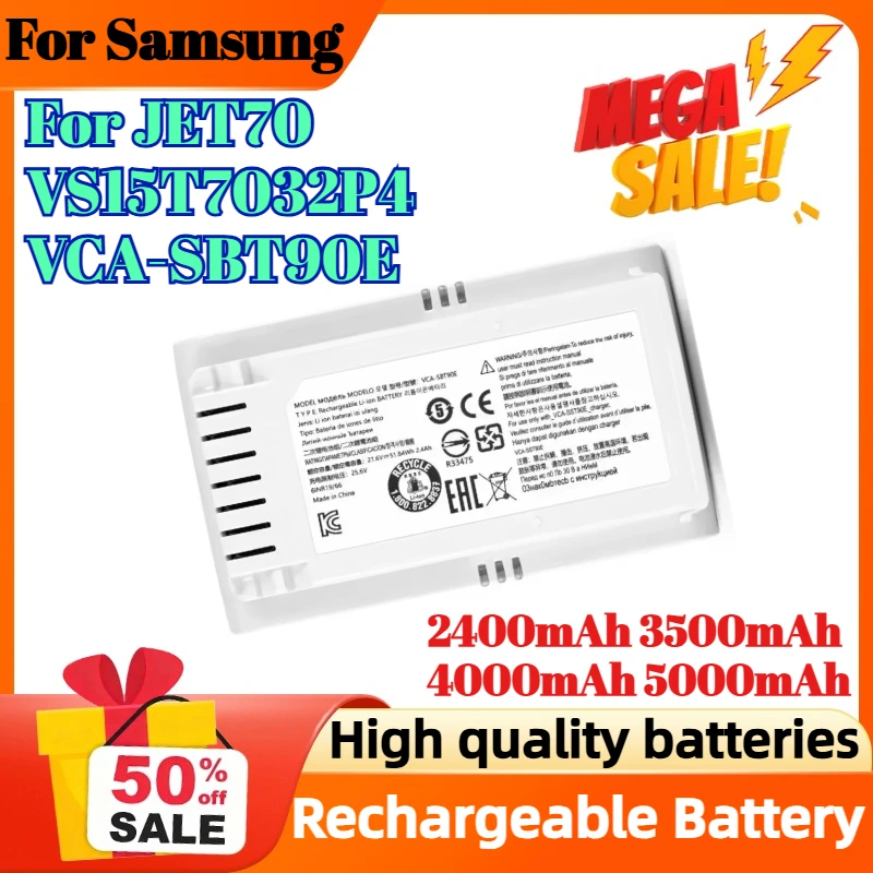 

21.6V 2400mAh 3500mAh 4000mAh 5000mAh Vacuum Cleaner Battery for Samsung JET70 VS15T7032P4 VCA-SBT90E Rechargeable Battery