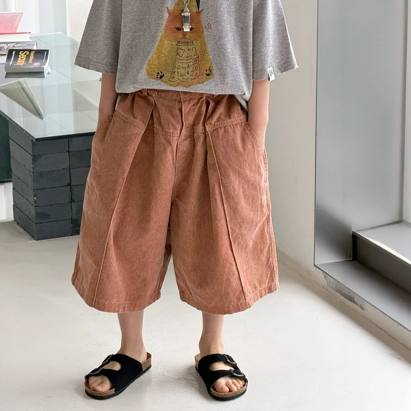 

2026 Summer Thin Edition Hot Selling Children's Heavy Industry Washed Retro Color Five Points Pant