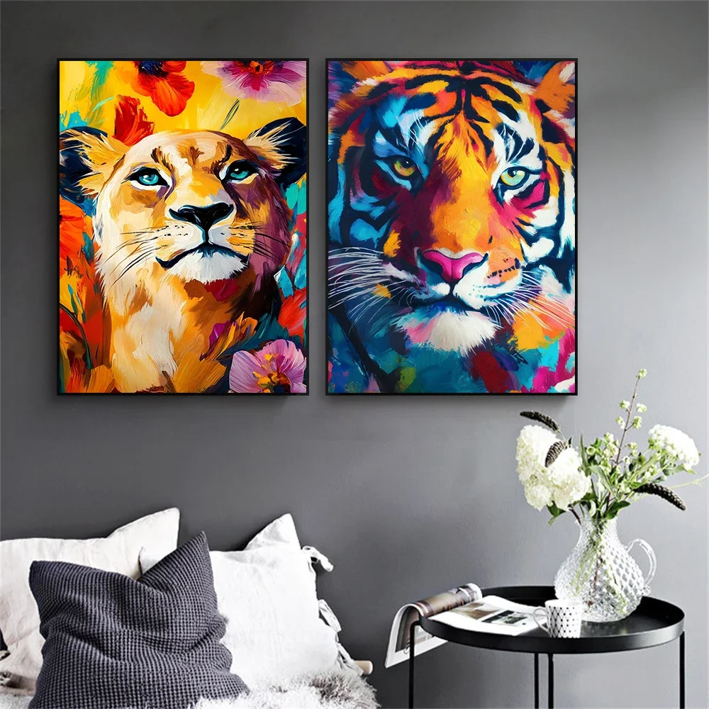 1pc frameless Canvas Painting Vibrant Baboon Print Cheetah Safari Animal Colourful Prints Poster Botanical Rhino Flamingo Canvas