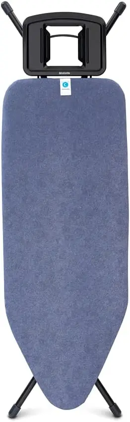 Brabantia XL Comfort Ironing Board with Solid Steam Iron Rest | Large (Size C) | Fairtrade Denim Blue Cover | Adjustable Height
