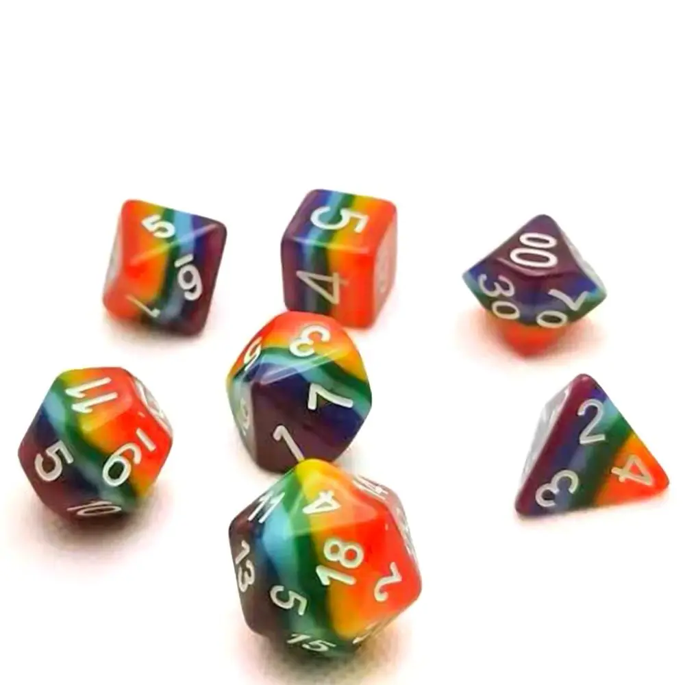 Multicolor Rainbow Dice Set, Fontes de festa multifacetadas, Brinquedos de entretenimento de lazer, Acessório de jogo de tabuleiro