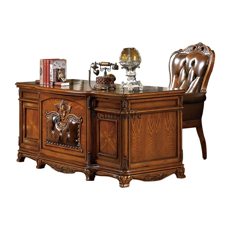 

European solid wood boss table American retro desk