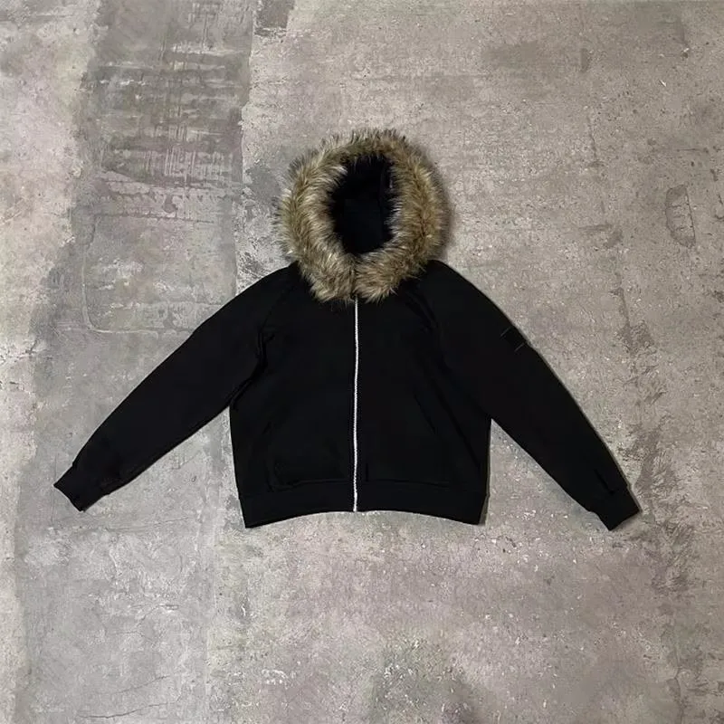 Y2K Zip Up Hoodie Faur Collar Harajuku Streetwear Hiphop Zipper Hoodie Sweatshirt Vintage Rock Goth Loose Punk Jacket Kpop Tops