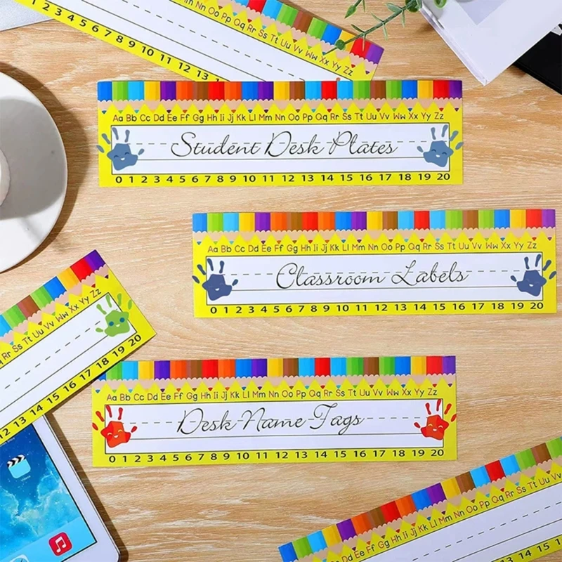 60 Pieces Name Labels Desk Name Stickers Name Tages with Coloured Pencil Pattern Personalised Name Stickers for School