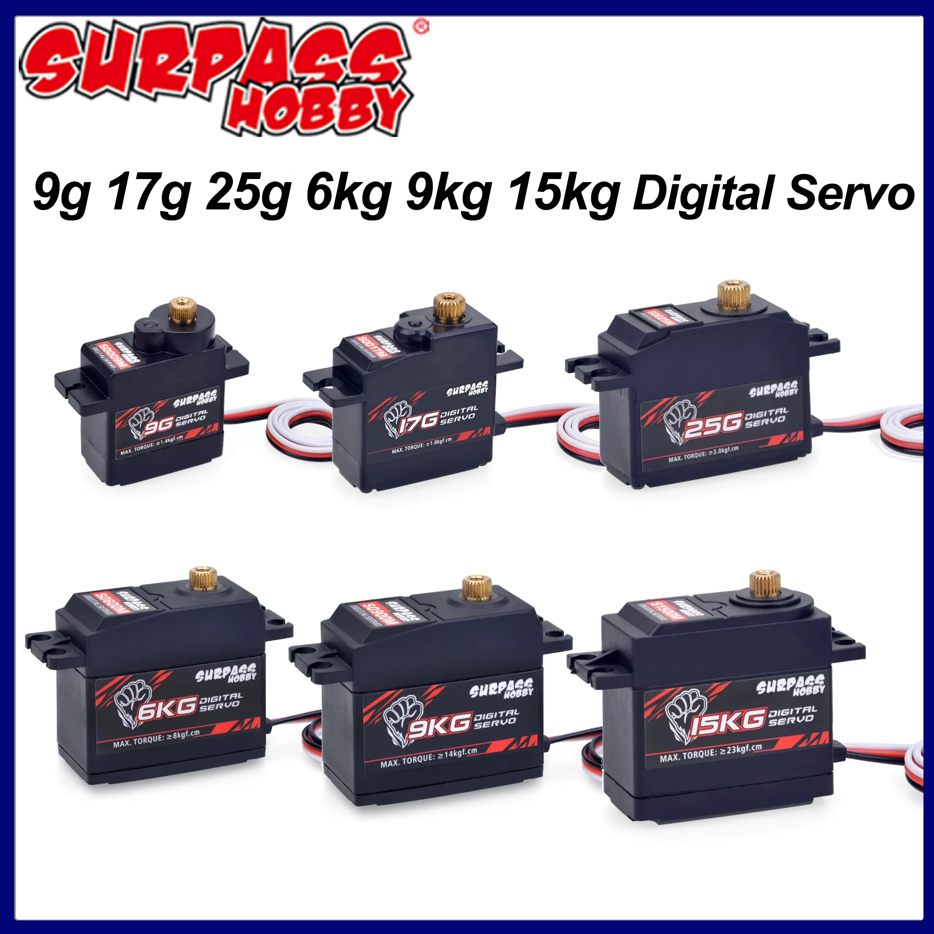 Surpass Hobby 9g 17g 25g 3kg 6kg 15kg Metal/Plastic Gear Digital Servo for RC Car Plane Robot Boat Wltoys Axial SCX24 Model Part