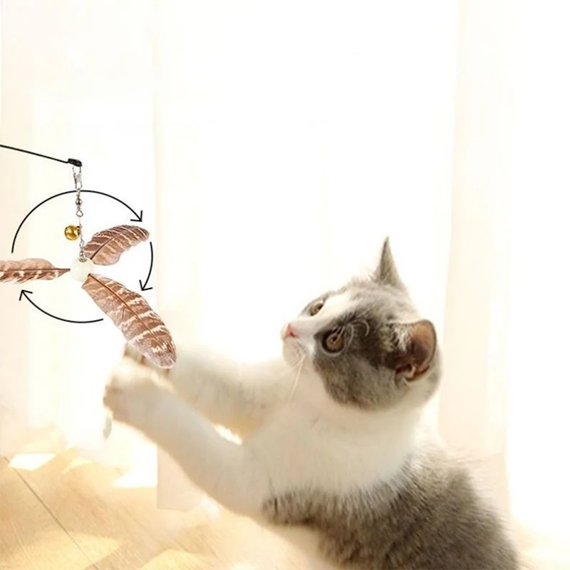 

Interactive Cat Toys Feather Windmill Cats Teaser Stick Steel Wire Rod With Bell Kitten Training and Playing Chase Pet Supplies