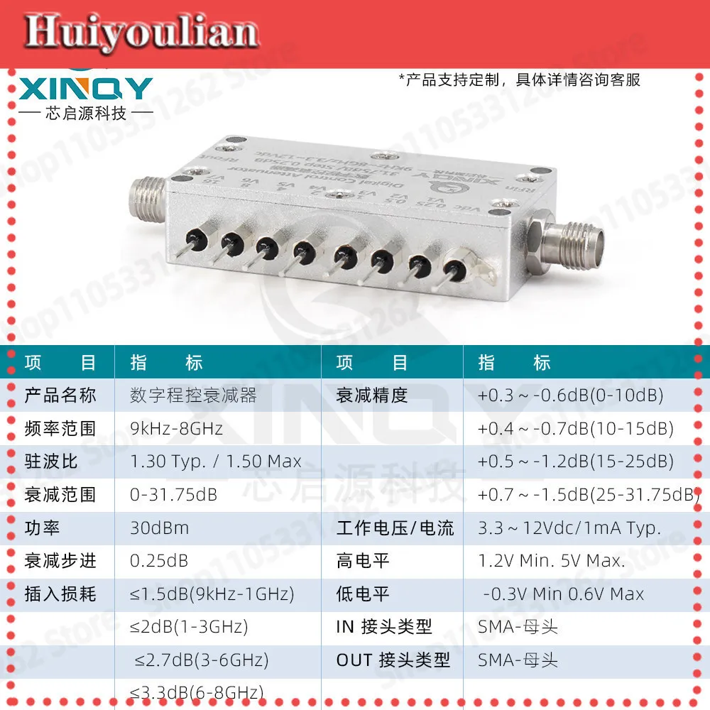 DSA Digital Step Attenuator 8GHz Programmable RF Variable Attenuator for ATE Calibration Gain Sweep Automated Test SMA