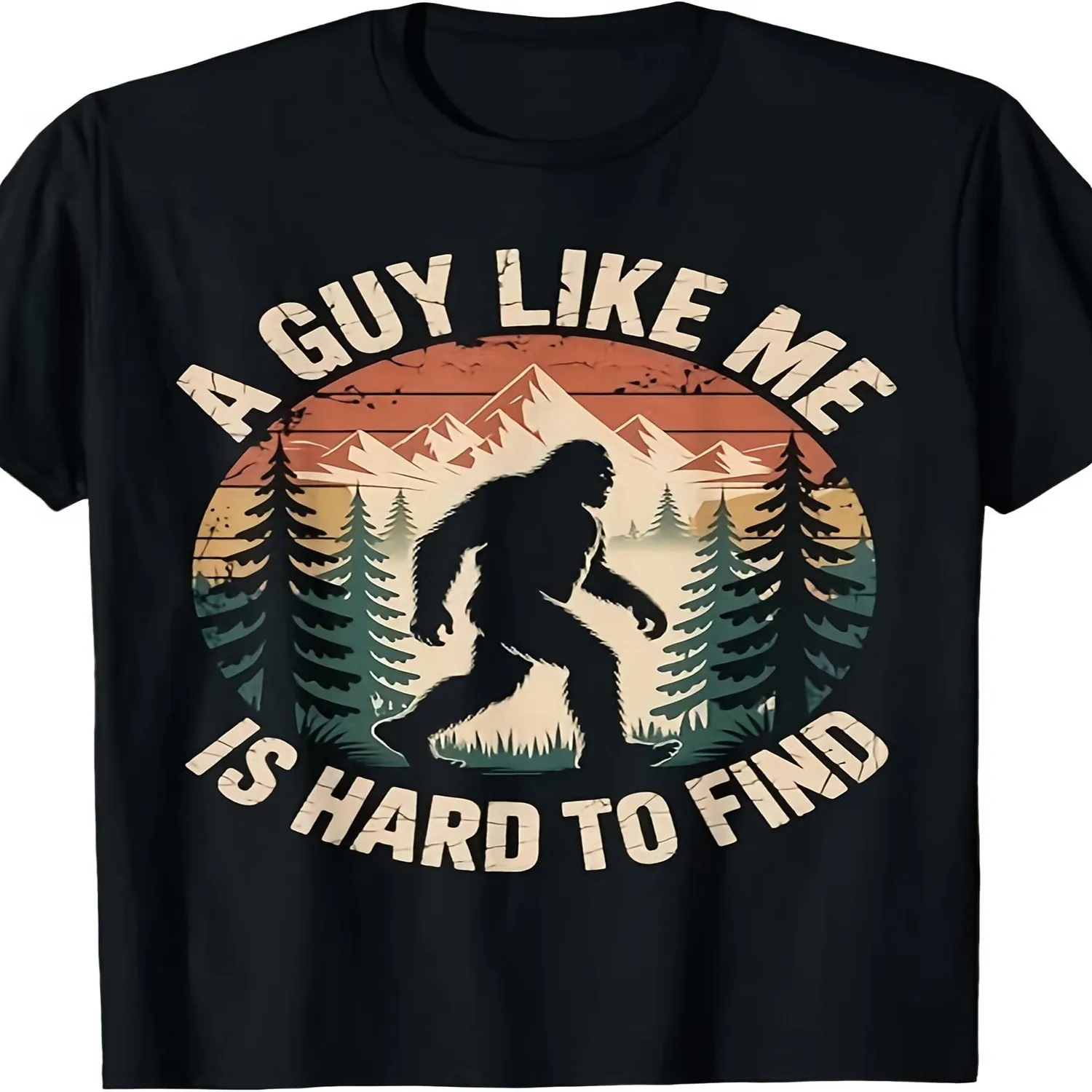 Men's Retro Chinese Text T-Shirt - _A Guy Like Me Is Hard to Find_ Graphic Tee, Round Neck Casual Shirt Suitable for Gifts, Machine Washable, All-Season Outdoor Wear for, Digital Print Retro Graphic Shirt, Holiday Tshirt