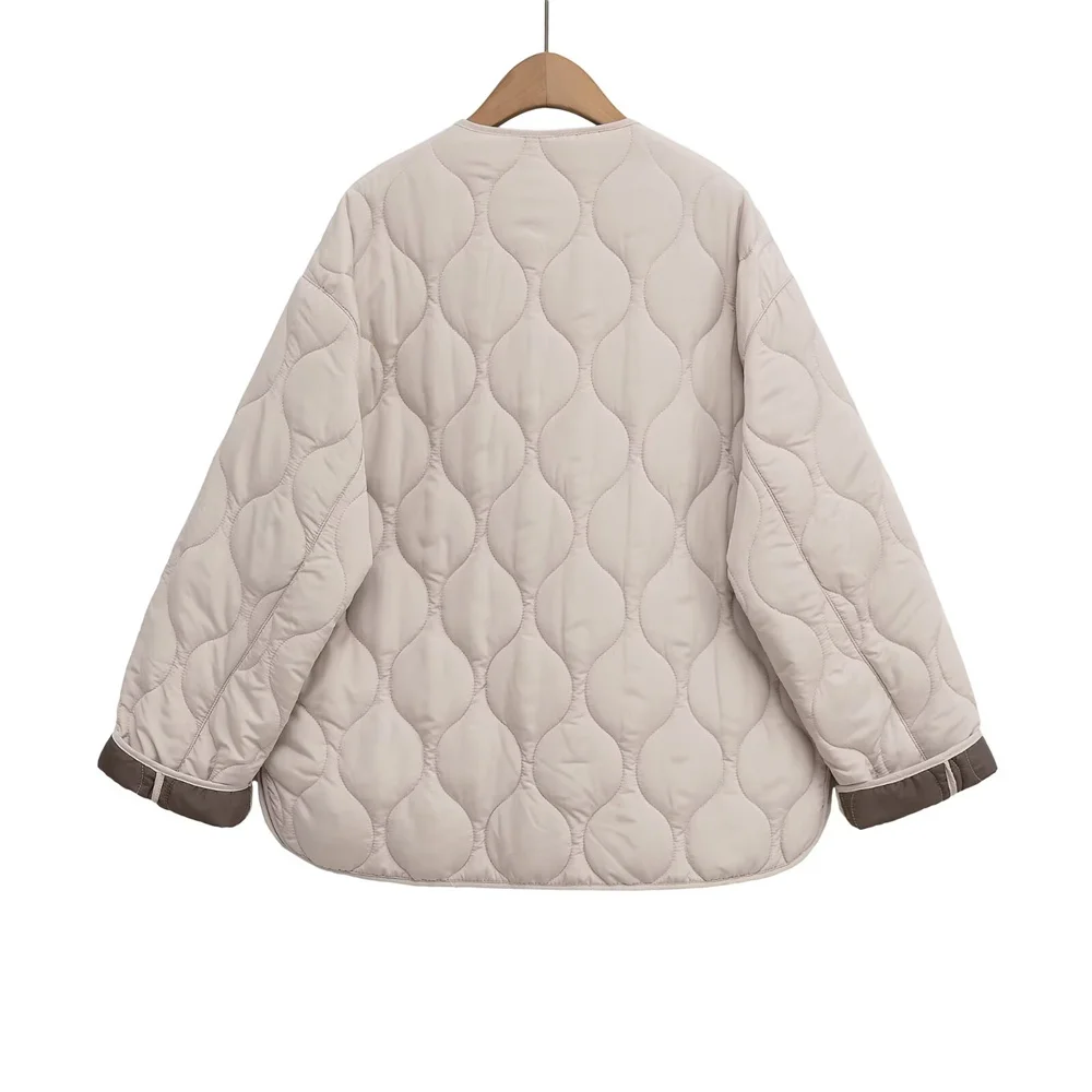 سترة نسائية قطنية مريحة بأكمام طويلة وبسيطة مع جيوب فضفاضة وديكور علوي دافئ