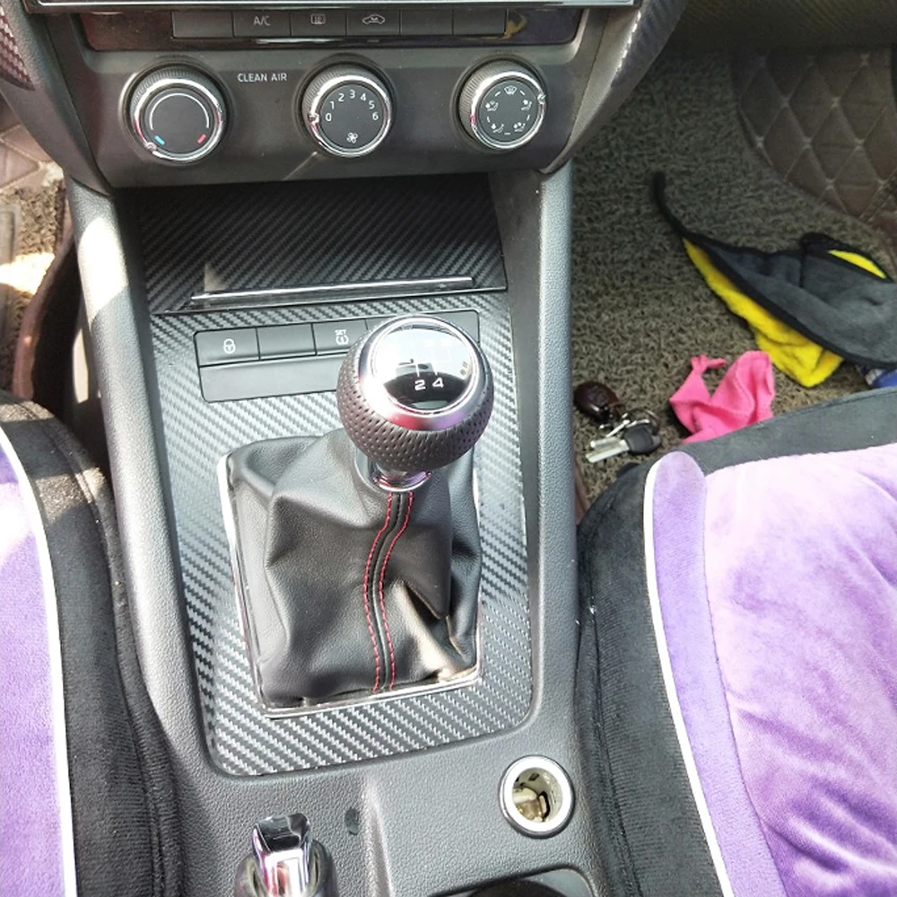 Dla Skoda Octavia 2015-2019 Naklejka na panel skrzyni biegów Folia ochronna skrzyni biegów Włókno węglowe Czarna naklejka na wnętrze samochodu