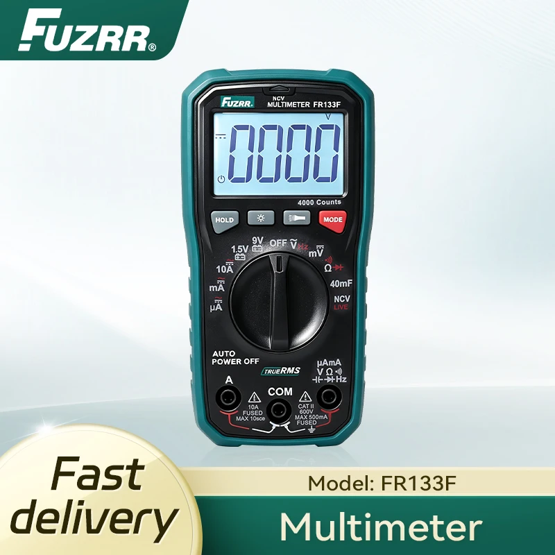 FUZRR FR133F 4000 Counts Auto Range Multimeter True RMS AC DC Voltage Current Meter Anti-Overload Live Line Test