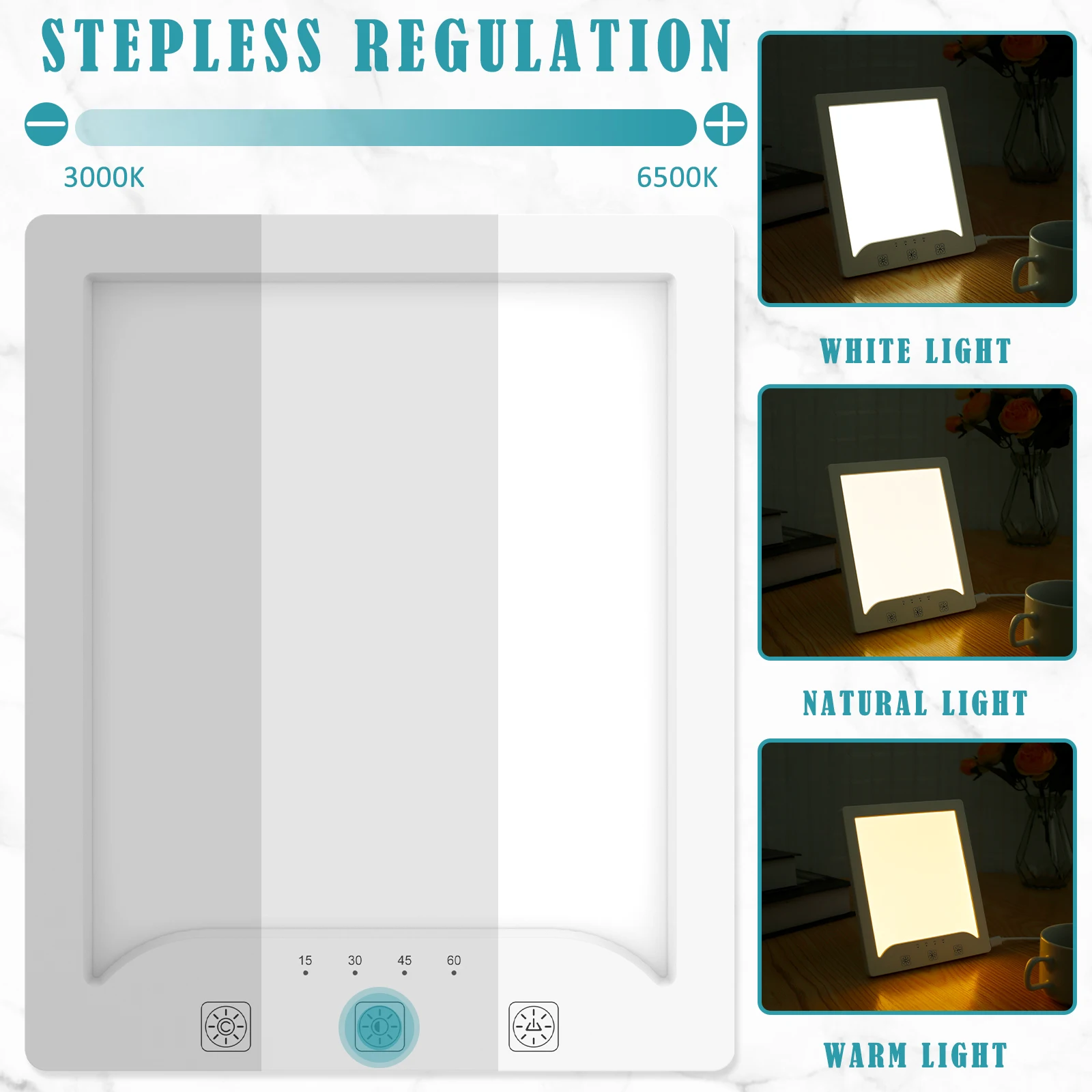 Light Therapy Lamp SAD Lamp 3000-6500K Square Sunlight Lamp with 3 Color Temperature 10 Brightness Levels 4 Timer Setting